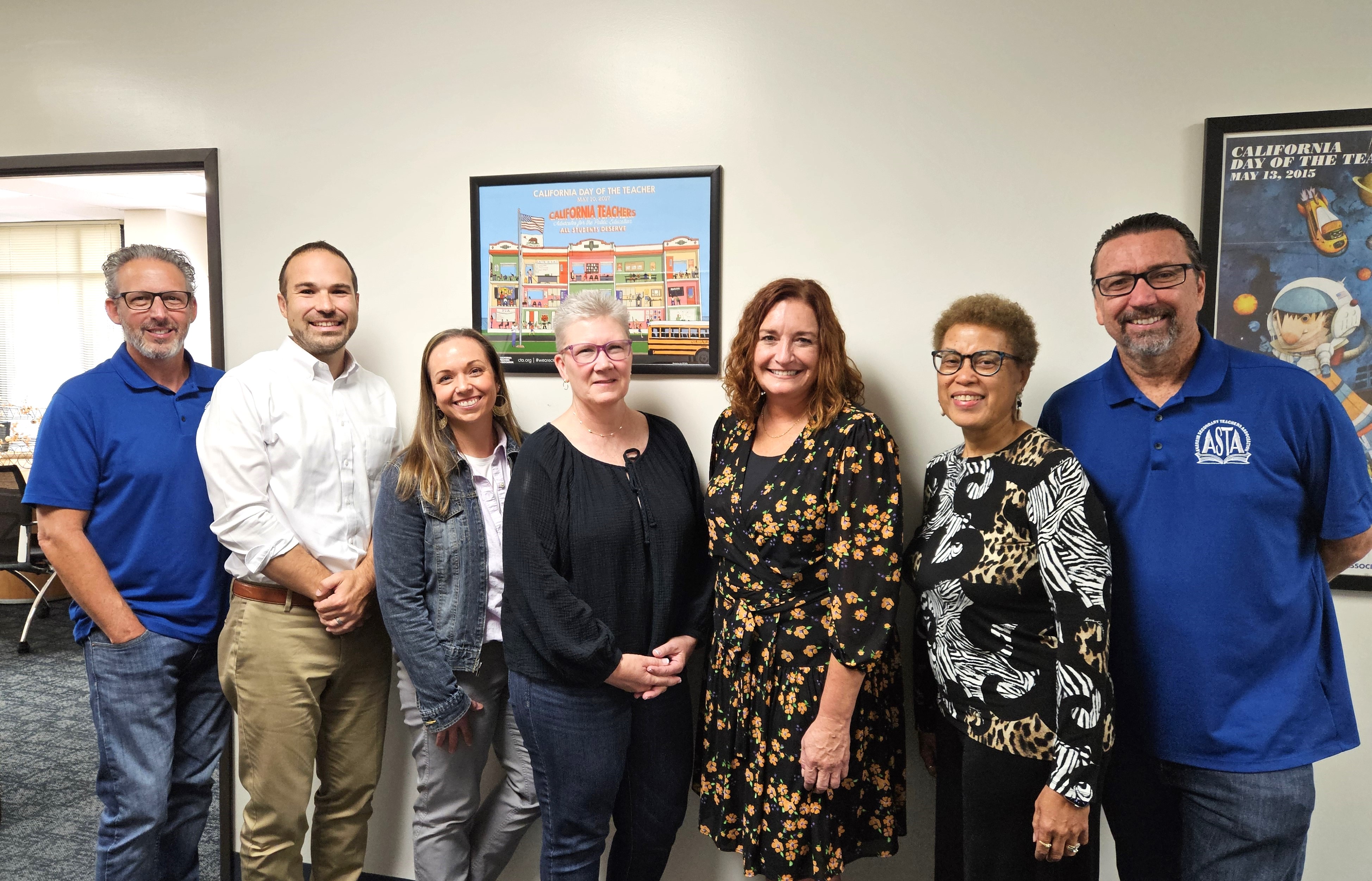 The Learning Lab team includes Geoff Morganstern, ASTA president; David Greenberg and Angelia Ebner, NEA senior policy analysts and community schools specialists; Lisa Eck, ASTA executive director/CTA UniServ; Learning Lab Lead Christie Bettendorf; Adriane Dorrington, NEA program manager for community schools; Grant Schuster, CTA board member and CTA/NEA Coordinator.