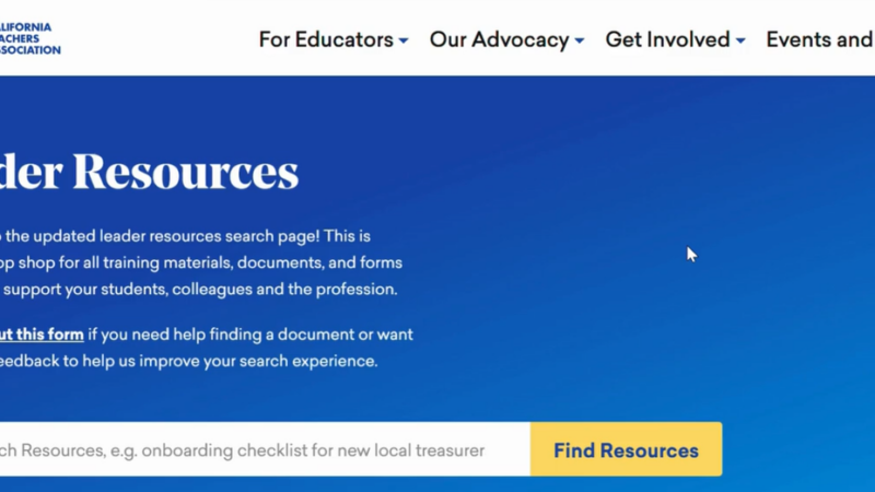 A screenshot photo of a website search page titled leader resources.